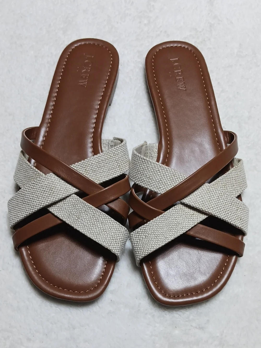 J. Crew Tan and Natural Woven Crisscross Slide Sandals Size 9